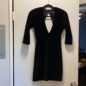 Velvet low cut black mini dress